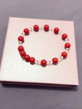 Natural Crystal & Coral Energy Bracelet size 18cm